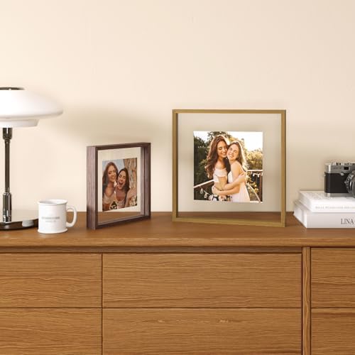 Egofine 8x8 Floating Frames Set of 2, Double Plexiglass Picture Frame, Made of Solid Wood Display Any Size Photo up to 8x8, Wall Mount or Tabletop Standing, Carbonized - Image 4