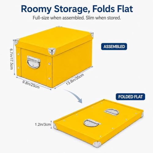 GUOZI Collapsible Storage Box, Decorative Memory Box with Lid & Metal Reinforced Corners, Cardboard File Bin with Handles, Organizer Gift Box for Keepsake Toy Photos Office Nursery Wardrobe Bookshelf - Image 2