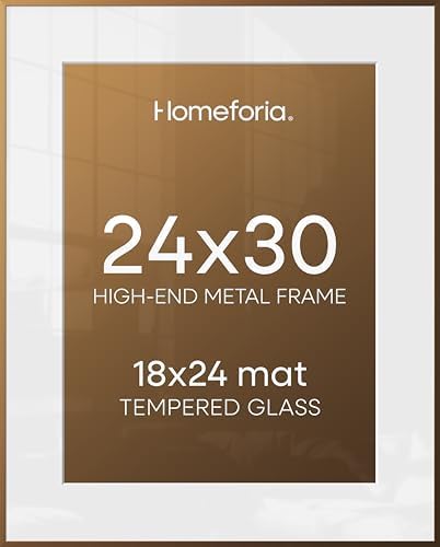 Homeforia 24x30 Bronze Picture Frame, High-End Metal, 18x24 Mat, Glass by Homeforia