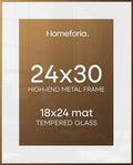 Homeforia 24x30 Bronze Picture Frame, High-End Metal, 18x24 Mat, Glass by Homeforia