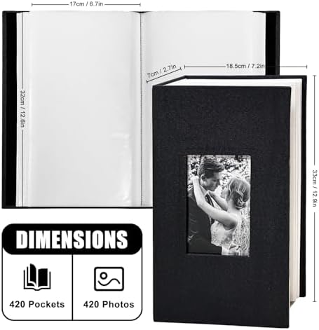 Photo Album 4x6 with 420 Pockets, Slip-in Picture Albums, Linen Cover Memory Book with Front Window, Vertical pages Photo Book for Wedding, Family, Anniversary, Baby, Vacation(Black) - Image 6