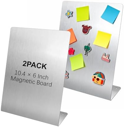 2 Pcs Magnetic Bulletin Board with Stand Metal Tabletop Memo Board Magnet Menu Easel Board Stainless Steel Display Stand for Office Home Kitchen School 10.4 x 6 in by Unknown