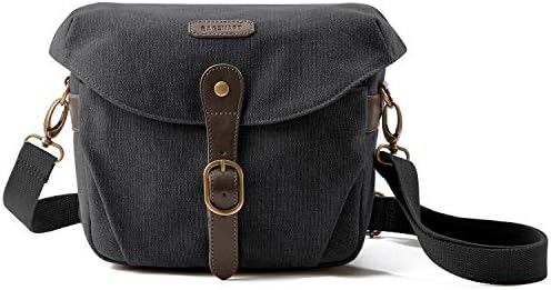 BAGSMART Canvas Crossbody Camera Bag with Rain Cover for Women Men, Black by BAGSMART