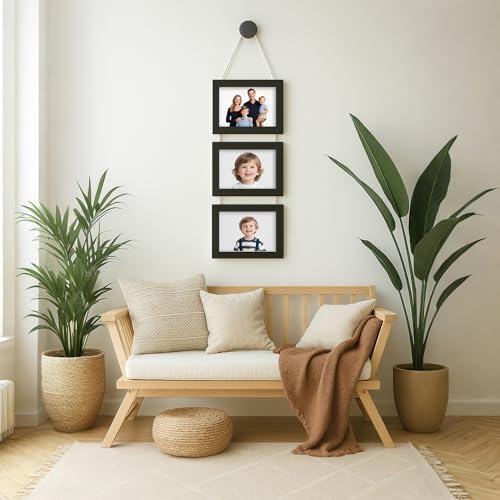 WARM&LOVE 4x6 Inch Hanging Picture Frames with 3 Openings, Rustic Wood Wall Photo Frame, Picture Frame Displays 4 Photos for Wall Decor (Black) - Image 6