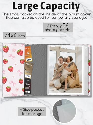 Photo Album 4x6, 56 Pockets Small Picture Book Strawberry Bow - Image 4