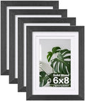 Egofine 6x8 Picture Frames Set of 4, Made of Solid Wood Covered by Plexiglass 4x6 and 5x7 with Mat or 6x8 without Mat, for Table Top Display and Wall Mounting Photo Frame Rustic Black by Egofine