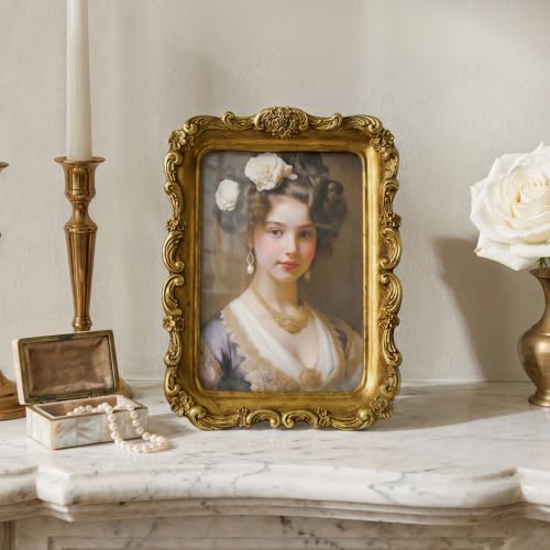 Cuspin 5x7 Picture Frame, Gold Vintage Ornate Floral Antique Photo Frame - Image 3