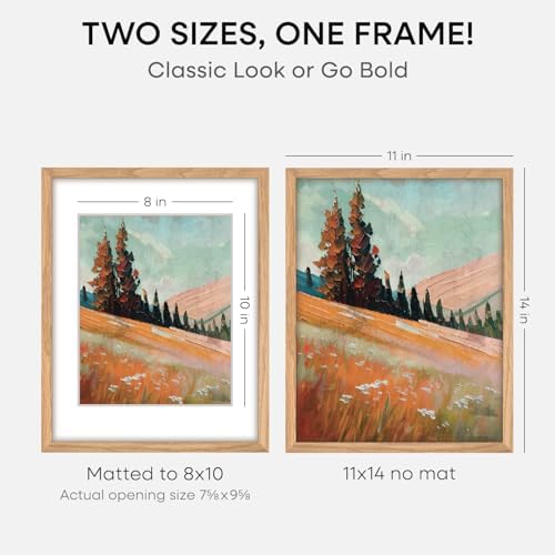 Homeforia 11x14 Natural Oak Picture Frame, High-End Wood, 8x10 Mat, Glass - Image 2