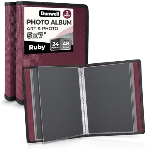 Dunwell 5x7 Photo Album & Art Portfolio Book, 24 Sleeves, Ruby 2-Pack by Dunwell