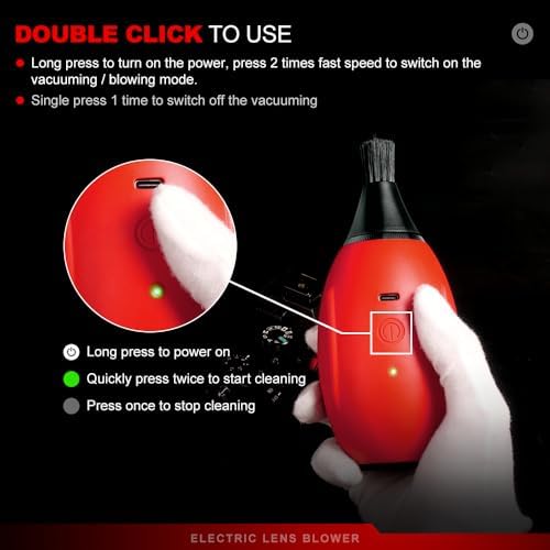 LENSGO Electric Air Blow,Camera Cleaning Kits with 4 Cleaning Heads for CMOS/Regular/Crevice Clean and Brush, 4.0kPa Dust Removal Type C Charge (Red) - Image 4