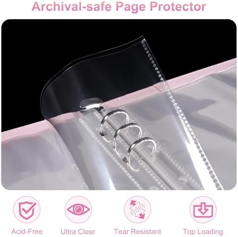 5x7 Photo Sleeve Album with 60 Pockets, A5 PU Leather Adjustable 6 Ring Binder, Clear Double-Sided Top Loading Pages for Photo Storage, Pink - Image 3