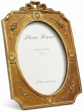 Cuspin 5x7 Vintage Picture Frame Antique Gold Bow Oval Resin Photo Frame by Cuspin
