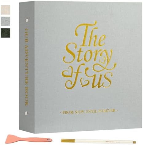 Lanpn Couples Scrapbook Photo Album - The Story of Us, Linen Wedding Anniversary Self Adheisve Picture Book holds 4x6 5x7 A5 Photo for Love Newlywed Valentine's Day (Small 20 Sheets/40 Pages, Grey) by Lanpn