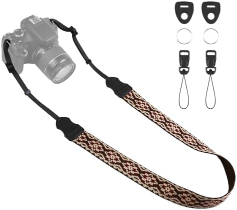 Universal Camera Strap - Camera Neck Strap, Adjustable Shoulder Straps Compatible with Canon, Fujifilm, Nikon, Olympus, Panasonic and other SLR and mirrorless cameras - Red and Black Geo by OIAWH