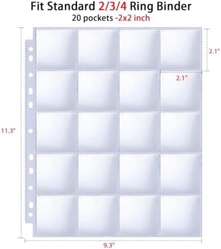 30 Pack 600 Pockets 2x2” Coin Flip Sleeves, Heavy Duty Stamp Collection Pages for 3 Ring Binder, 20 Pocket Photo Slide Flips Organizer Sheet, Top Loading Clear Cardboard Coin Holder Sleeves - Image 5