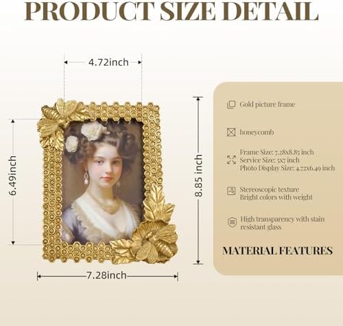Cuspin Gold 5x7 Picture Frame Bee Floral Honeycomb Vintage Resin Frame - Image 5