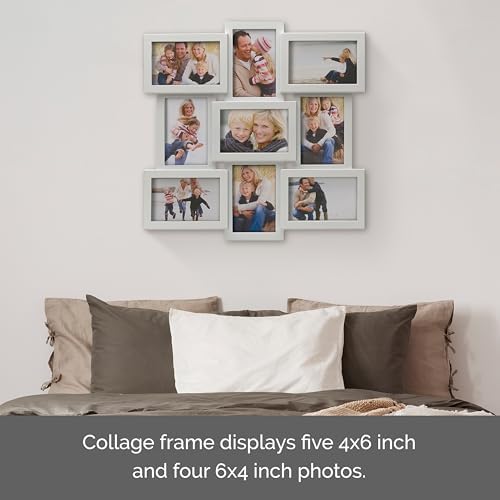 MELANNCO 18 x 18 Inch 9 Opening Photo Collage Frame, Displays Four 4x6 and Five 6x4 Inch Photos, White - Image 5