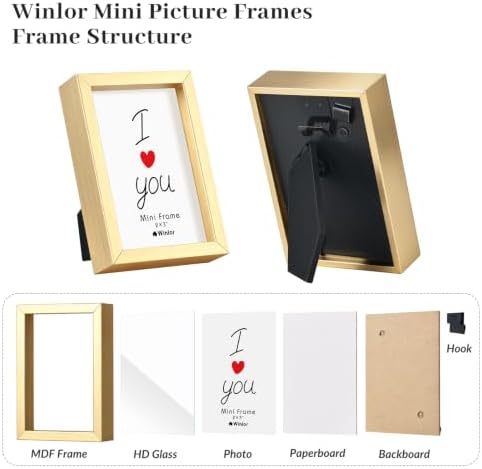 2x3 Mini Picture Frame Set of 6, FSC MDF Wood Small Photo Frame with Real Glass Front, Tiny Tabletop Display or Wall Decor for Wallet Size Photos, Mini Instant Prints & Small Photos, Gold - Image 4