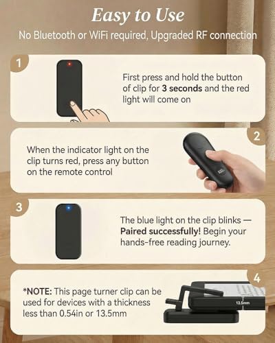 RF Remote Control Page Turner with Upgrade LCD Power Display, Wireless Reading Clicker for Kindle Paperwhite Kobo Oasis iPad, Phone Camera Remote Trigger, 36-Month Warranty (Black) - Image 7