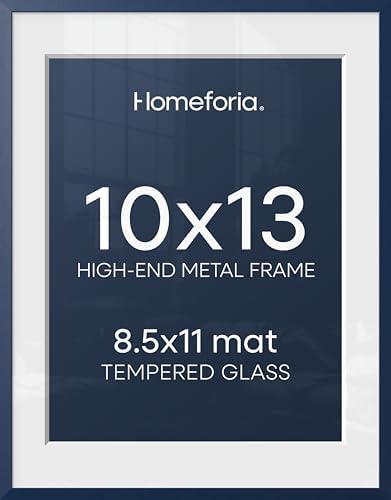 Homeforia 10x13 Blue Picture Frame, High-End Metal, 8.5x11 Mat, Glass by Homeforia