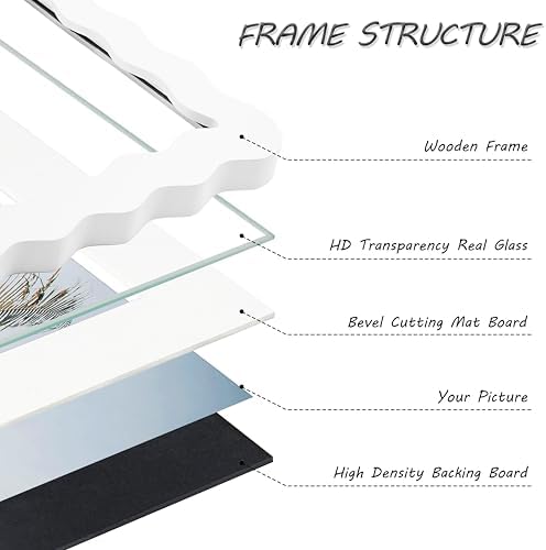 6x6 White Picture Frame with Mat for 4x4, Curved Wavy Edge Deco Wooden Real Glass, Vertical or Horizontal Display Photo Gallery Wall & Tabletop Frame - Image 6