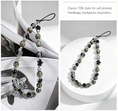 Cell Phone Charm Strap Beaded Camera Lanyard Wrist Aesthetic Star Cute Chain Bracelet String Anti-Lost Wristlet Accessories for iPhone 17 Samsung All Smartphones Women Keychain Vintage Dark Marble - Image 4
