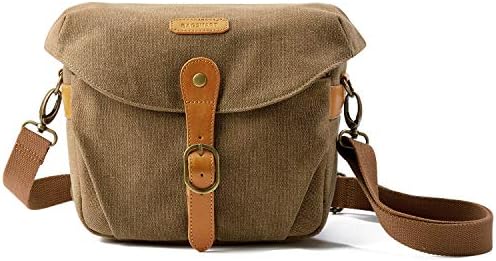 BAGSMART Canvas Crossbody Camera Bag with Rain Cover for Women Men, Khaki by BAGSMART