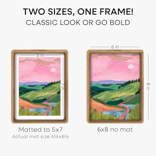 Homeforia 6x8 Mortise&Tenon Natural Oak Picture Frame, 5x7 Mat, Glass - Image 3