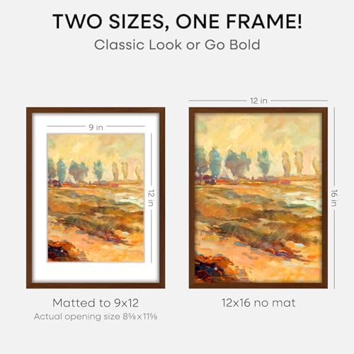 Homeforia 12x16 Brown Oak Picture Frame, High-End Wood, 9x12 Mat, Glass - Image 2