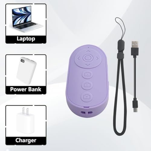 Upgraded Wireless Phone Camera Remote Control with Zoom in/Out, Versatile Shutter for iPhone, Page Turner for e-Book Reading, Short Video Scroller for Ti*ktok (Purple) - Image 4