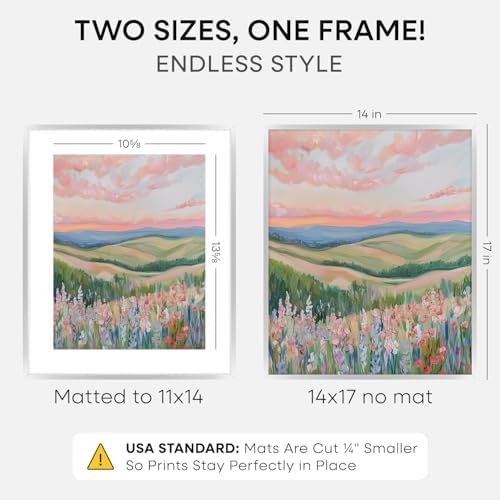Homeforia 14x17 Silver Picture Frame, High-End Metal, 11x14 Mat, Glass - Image 2