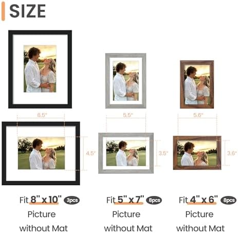upsimples Picture Frames set of 19, Including 8x10, 5x7, 4x6 Rustic Frame - Image 2