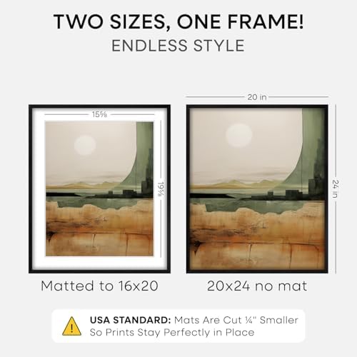 Homeforia 20x24 Black Oak Picture Frame, High-End Wood, 16x20 Mat, Glass - Image 2
