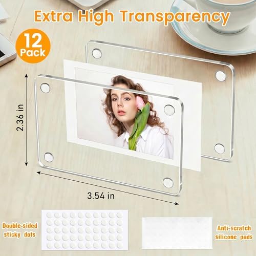 12 Pack Acrylic Fridge Magnetic Frame for Polaroid, 2.36x3.54 In Mini Picture Frames Clear for Fujifilm Instax Mini, 2 Sided Photo Refrigerator Magnet Picture Display Clear Frame - Image 2