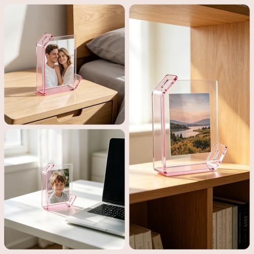 3.5x5inch L Shaped Acrylic Picture Frame, 2 Pack Double Sided Floating Photo Stand for Tabletop, Horizontal Vertical Display Holder Home Office Decor Family Wedding Anniversary, Pink - Image 7