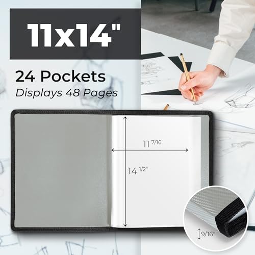 Dunwell 11x14 Art Portfolio Binder, 24-Sleeve, Mounting Paper, Silver - Image 2