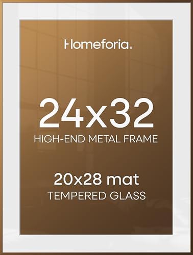 Homeforia 24x32 Bronze Poster Frame, High-End Metal, 20x28 Mat, Glass by Homeforia