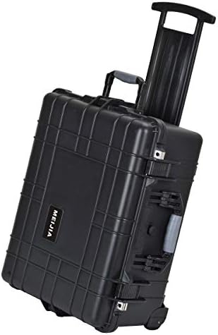 MEIJIA Rolling Waterproof Hard Protective Case, Hard Camera Case with Retractable Pull Handle and Wheels,Customizable Fit Foam Inserted, Black,24.64 X19.39 X13.78 inches by MEIJIA