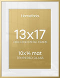 Homeforia 13x17 Gold Picture Frame, High-End Metal, 10x14 Mat, Glass by Homeforia