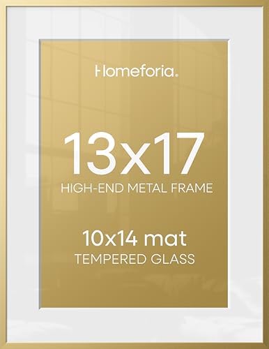 Homeforia 13x17 Gold Picture Frame, High-End Metal, 10x14 Mat, Glass by Homeforia