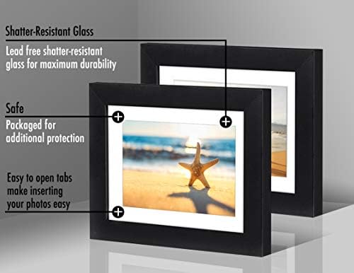 Americanflat 5x7 Picture Frame with Shatter-Resistant Glass - Set of 2 - Use as 4x6 Frame with Mat or Display 5x7 Photo Without Mat - Signature Collection - Picture Frames for Tabletop or Wall - Black - Image 6