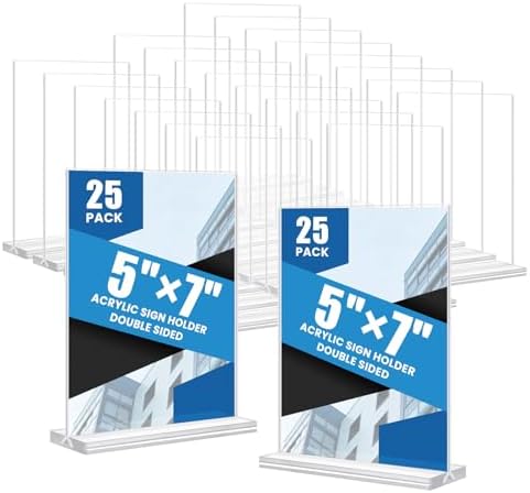 Acrylic Sign Holder 5x7, 25 Pack Clear Double Sided Table Menu Vertical Display, Plastic Flyer Display Stand, Paper photo Plastic Sign Frame Suitable for Restaurants Office Store Hotels, Show Fair by Unknown