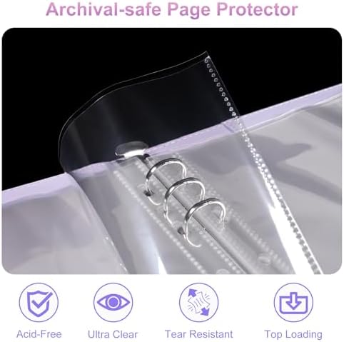 PU Leather A5 Binder, 5x7 Photo Sleeves with 60 Pockets, Secure Top Loading Pages, Refillable Adjustable Album for Keepsakes, Purple - Image 3