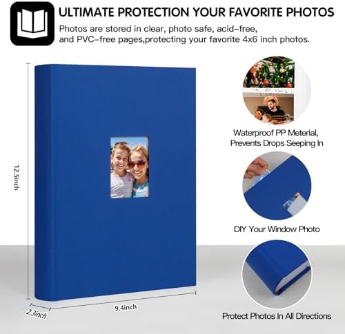 450 Pocket 4x6 Photo Album with Writing Space, Linen Cover, Blue - Image 3