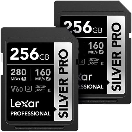 Lexar 256GB 2-Pack Silver PRO SD Card, 280MB/s Read, 4K, V60, U3, UHS-II by Lexar