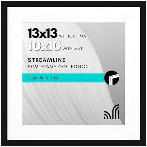Americanflat 13x13 Picture Frame - Matted to 10x10 - Slim Molding - Black by Americanflat