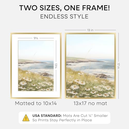 Homeforia 13x17 Gold Picture Frame, High-End Metal, 10x14 Mat, Glass - Image 2