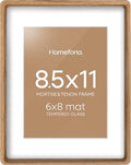 Homeforia 8.5x11 Mortise&Tenon Natural Oak Picture Frame, 6x8 Mat, Glass by Homeforia