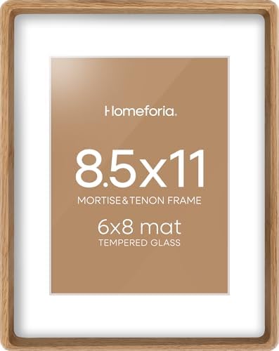 Homeforia 8.5x11 Mortise&Tenon Natural Oak Picture Frame, 6x8 Mat, Glass by Homeforia