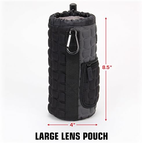 USA Gear FlexARMOR-X Large Lens Case Pouch with Deluxe Padded Neoprene Protection - Fits Camera Lenses up to 7.87" x 3.80", Drawstring Opening, Carabiner Clip, Zippered Storage Pocket - Image 7